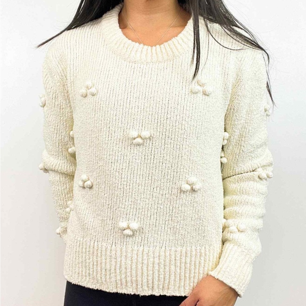 MADEWELL Dotted Bobble Pullover Sweater Womens Small Antique Cream Boxy Crew